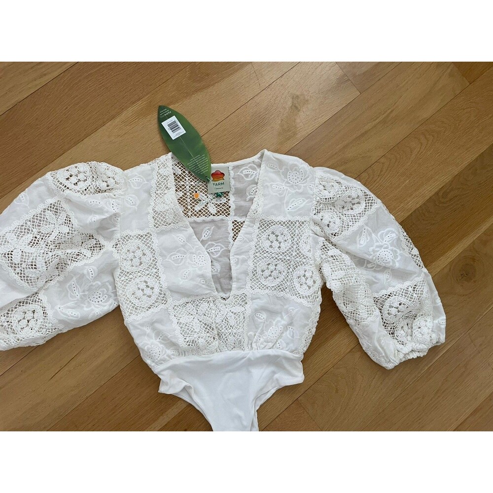 Farm Rio Rosy Eyelet Puffy Sleeve Top/Bodysuit Sz XXS. NWT!!!